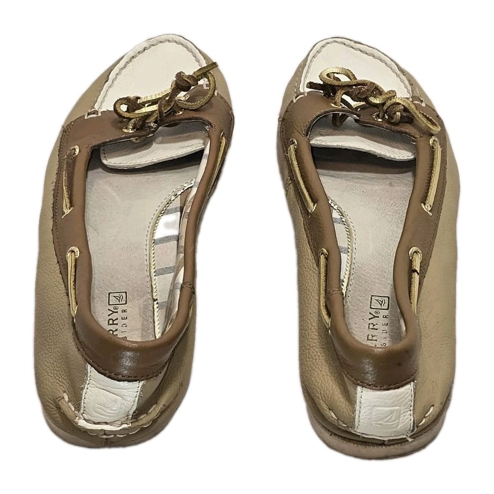 Sperry Top-Sider Boat Shoes Women's 10M Tan Cream Leather Plaid Lining - Picture 5 of 8